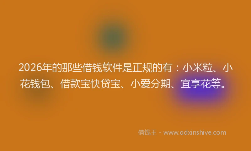2026年的那些借钱软件是正规的有：小米粒、小花钱包、借款宝快贷宝、小爱分期、宜享花等。