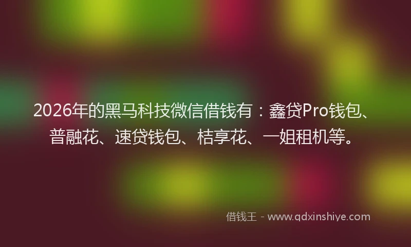 2026年的黑马科技微信借钱有：鑫贷Pro钱包、普融花、速贷钱包、桔享花、一姐租机等。