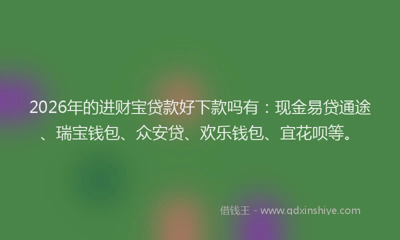 2026年的进财宝贷款好下款吗有：现金易贷通途、瑞宝钱包、众安贷、欢乐钱包、宜花呗等。
