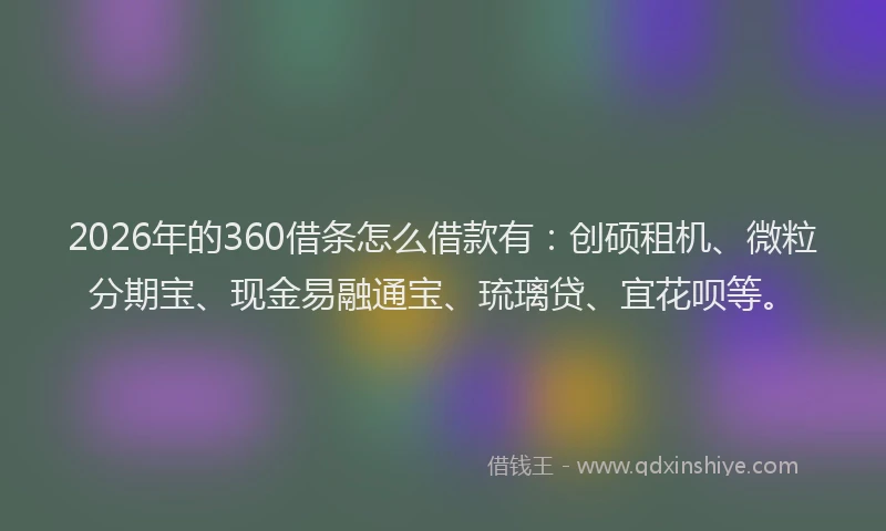 2026年的360借条怎么借款有:创硕租机、微粒分期宝、现金易融通宝、琉璃贷、宜花呗等。
