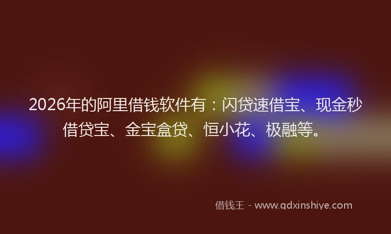 2026年的阿里借钱软件有：闪贷速借宝、现金秒借贷宝、金宝盒贷、恒小花、极融等。