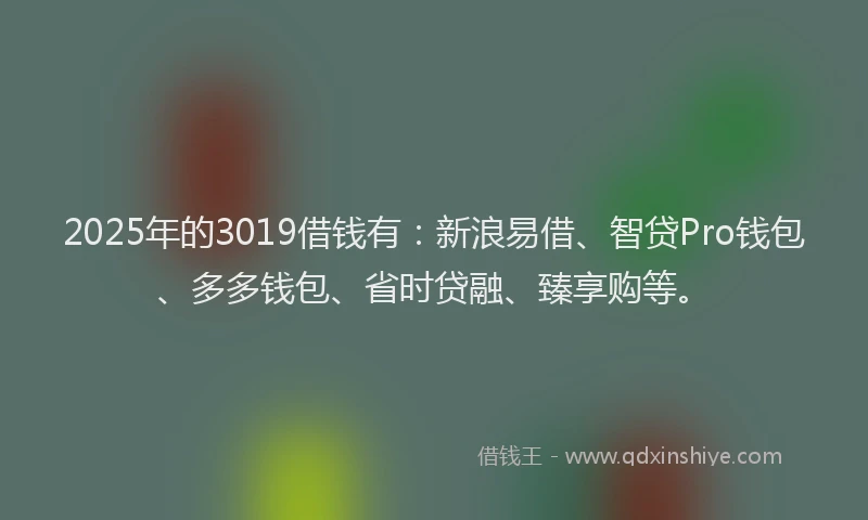 2025年的3019借钱有：新浪易借、智贷Pro钱包、多多钱包、省时贷融、臻享购等。