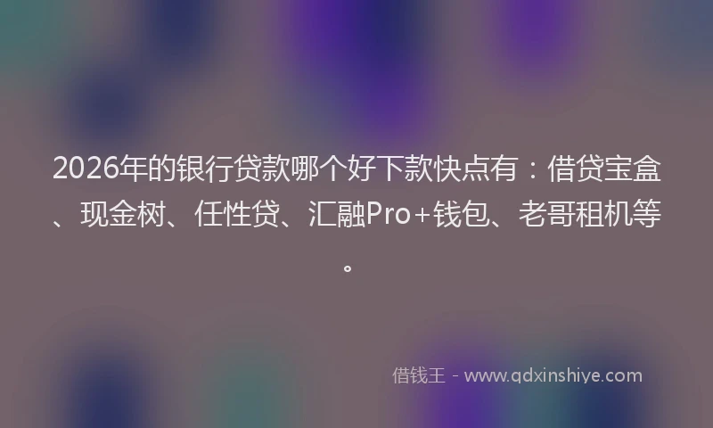 2026年的银行贷款哪个好下款快点有：借贷宝盒、现金树、任性贷、汇融Pro+钱包、老哥租机等。