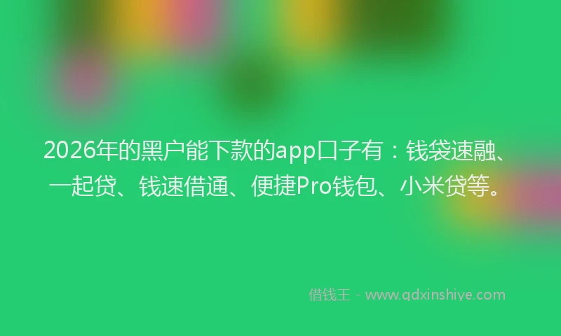 2026年的黑户能下款的app口子有：钱袋速融、一起贷、钱速借通、便捷Pro钱包、小米贷等。