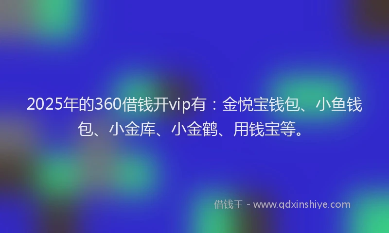 2025年的360借钱开vip有:金悦宝钱包、小鱼钱包、小金库、小金鹤、用钱宝等。