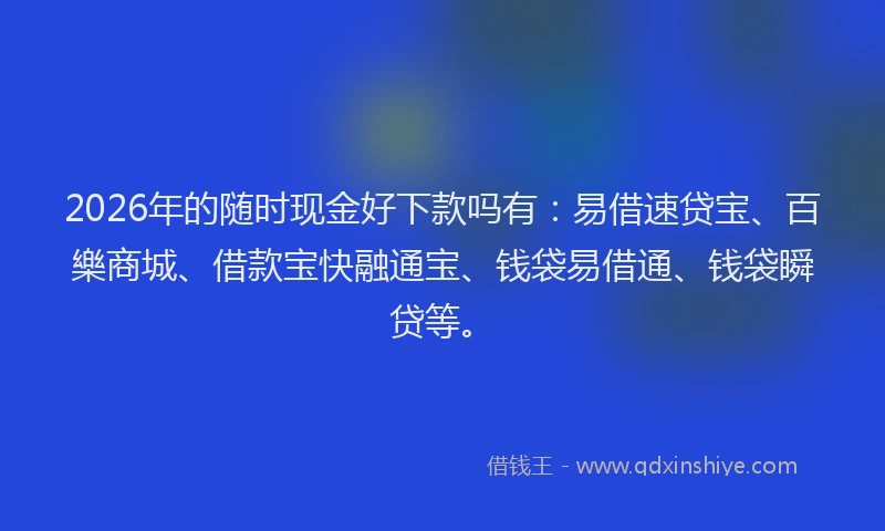 2026年的随时现金好下款吗有：易借速贷宝、百樂商城、借款宝快融通宝、钱袋易借通、钱袋瞬贷等。