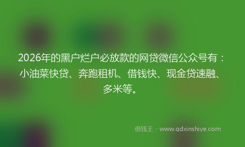 2026年的黑户烂户必放款的网贷微信公众号有：小油菜快贷、奔跑租机、借钱快、现金贷速融、多米等。
