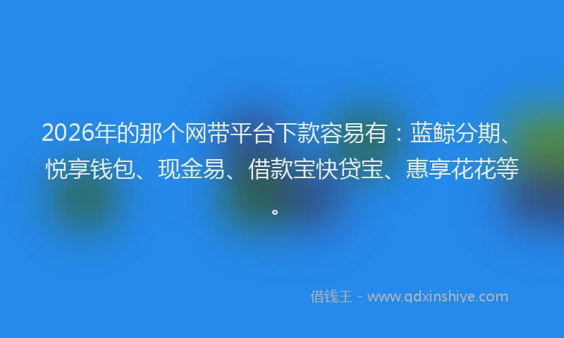 2026年的那个网带平台下款容易有:蓝鲸分期、悦享钱包、现金易、借款宝快贷宝、惠享花花等。