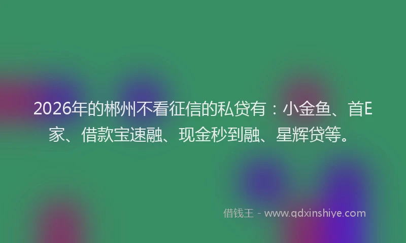 2026年的郴州不看征信的私贷有：小金鱼、首E家、借款宝速融、现金秒到融、星辉贷等。