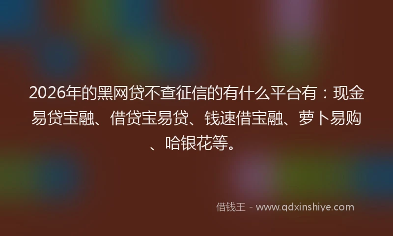 2026年的黑网贷不查征信的有什么平台有：现金易贷宝融、借贷宝易贷、钱速借宝融、萝卜易购、哈银花等。