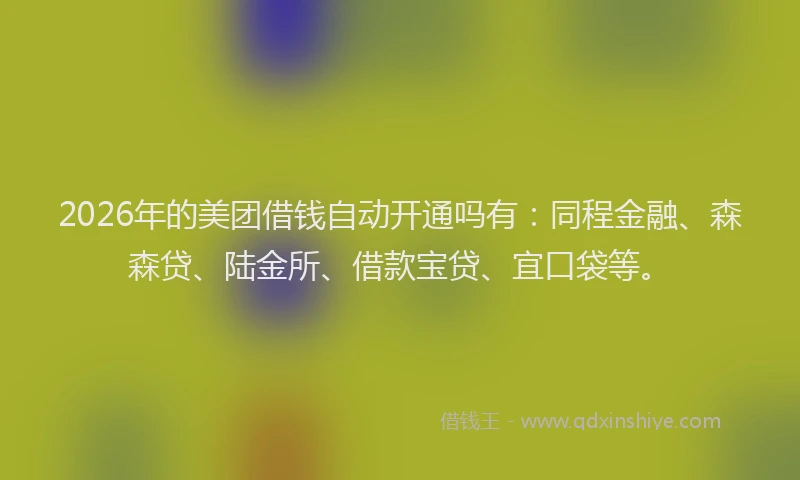 2026年的美团借钱自动开通吗有：同程金融、森森贷、陆金所、借款宝贷、宜口袋等。