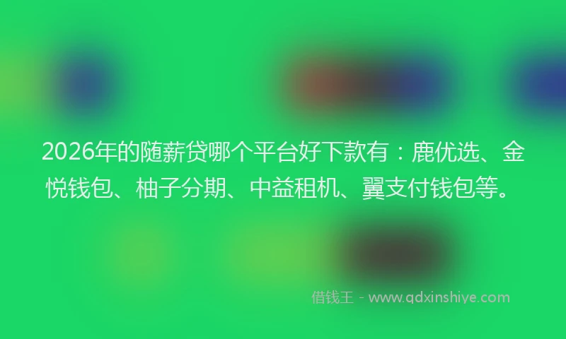2026年的随薪贷哪个平台好下款有:鹿优选、金悦钱包、柚子分期、中益租机、翼支付钱包等。
