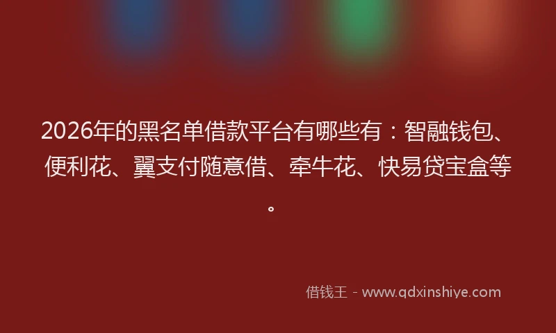 2026年的黑名单借款平台有哪些有：智融钱包、便利花、翼支付随意借、牵牛花、快易贷宝盒等。