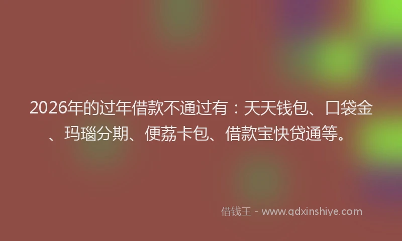 2026年的过年借款不通过有：天天钱包、口袋金、玛瑙分期、便荔卡包、借款宝快贷通等。