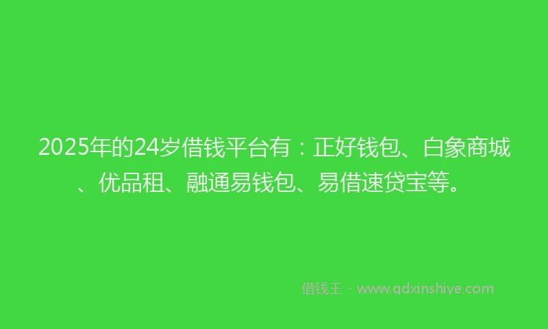 2025年的24岁借钱平台有：正好钱包、白象商城、优品租、融通易钱包、易借速贷宝等。