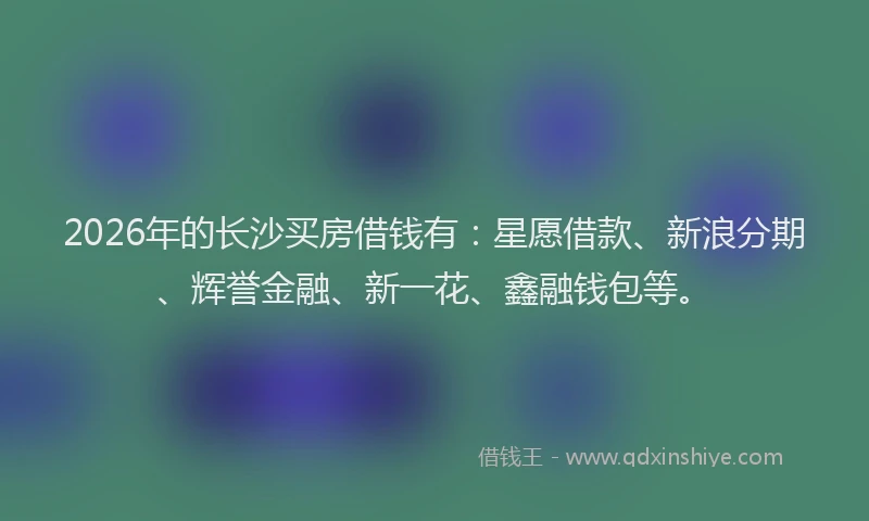 2026年的长沙买房借钱有：星愿借款、新浪分期、辉誉金融、新一花、鑫融钱包等。