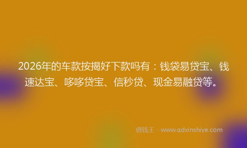 2026年的车款按揭好下款吗有：钱袋易贷宝、钱速达宝、哆哆贷宝、信秒贷、现金易融贷等。