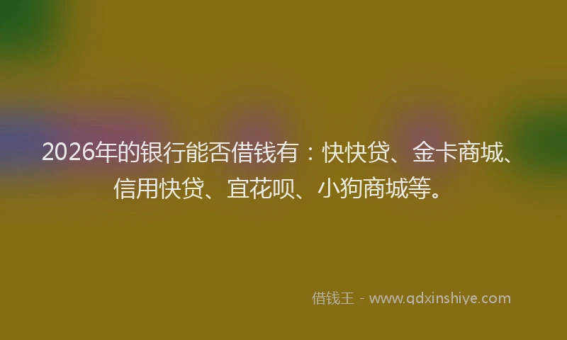 2026年的银行能否借钱有：快快贷、金卡商城、信用快贷、宜花呗、小狗商城等。