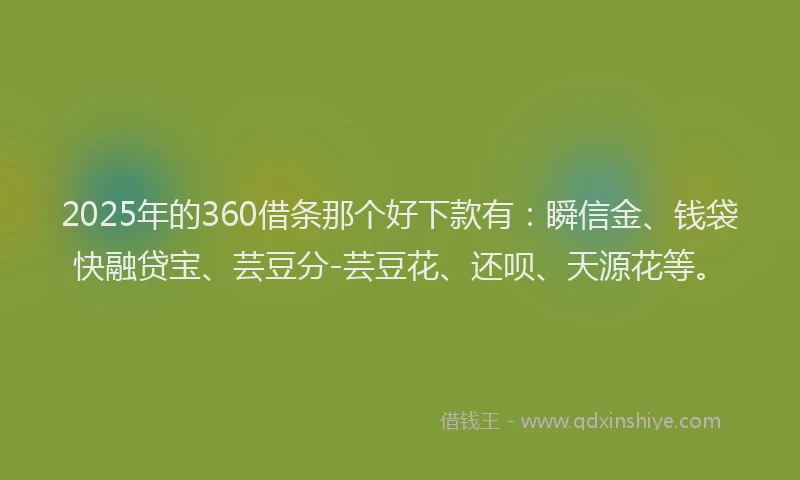 2025年的360借条那个好下款有:瞬信金、钱袋快融贷宝、芸豆分-芸豆花、还呗、天源花等。