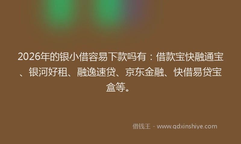 2026年的银小借容易下款吗有:借款宝快融通宝、银河好租、融逸速贷、京东金融、快借易贷宝盒等。
