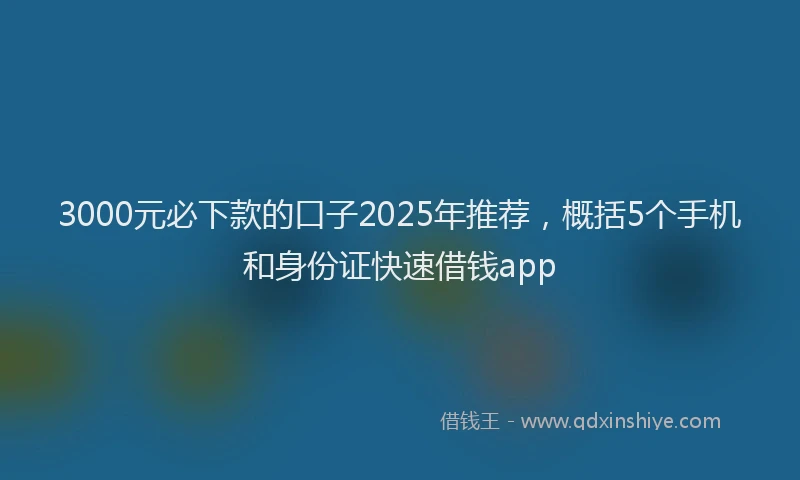 3000元必下款的口子2025年推荐，概括5个手机和身份证快速借钱app
