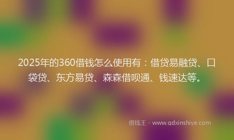2025年的360借钱怎么使用有:借贷易融贷、口袋贷、东方易贷、森森借呗通、钱速达等。