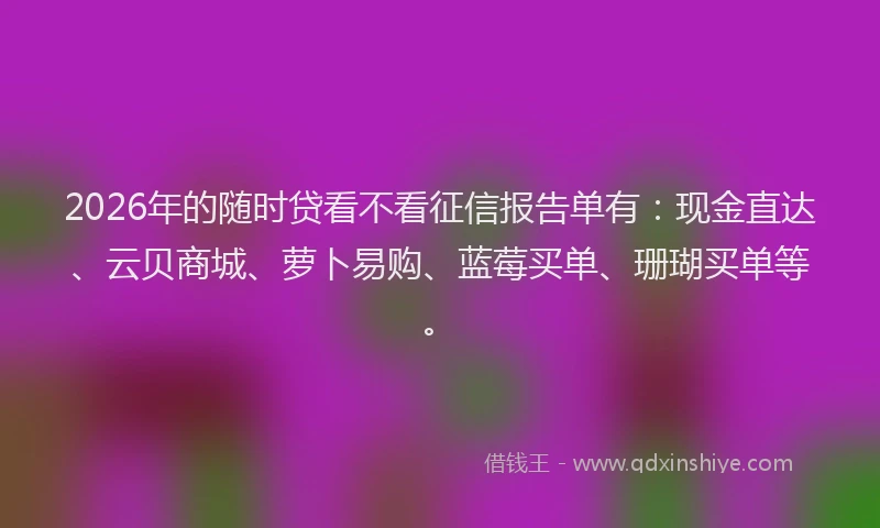 2026年的随时贷看不看征信报告单有：现金直达、云贝商城、萝卜易购、蓝莓买单、珊瑚买单等。