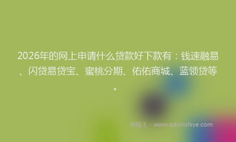 2026年的网上申请什么贷款好下款有:钱速融易、闪贷易贷宝、蜜桃分期、佑佑商城、蓝领贷等。