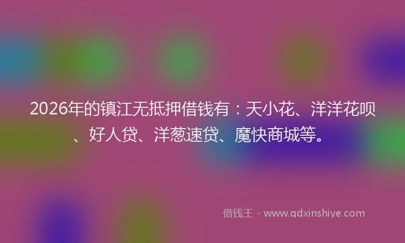 2026年的镇江无抵押借钱有:天小花、洋洋花呗、好人贷、洋葱速贷、魔快商城等。