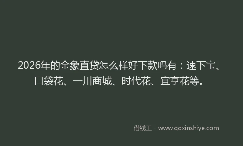 2026年的金象直贷怎么样好下款吗有:速下宝、口袋花、一川商城、时代花、宜享花等。
