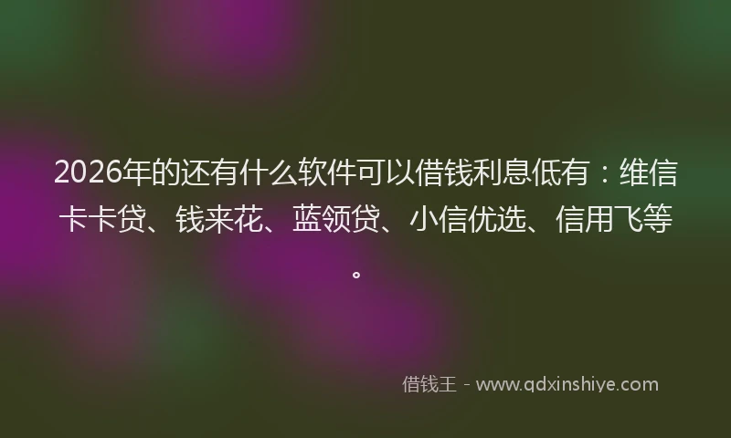 2026年的还有什么软件可以借钱利息低有：维信卡卡贷、钱来花、蓝领贷、小信优选、信用飞等。