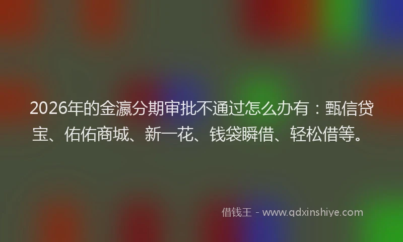 2026年的金瀛分期审批不通过怎么办有：甄信贷宝、佑佑商城、新一花、钱袋瞬借、轻松借等。