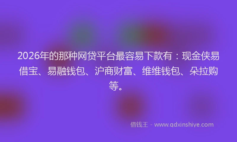 2026年的那种网贷平台最容易下款有：现金侠易借宝、易融钱包、沪商财富、维维钱包、朵拉购等。