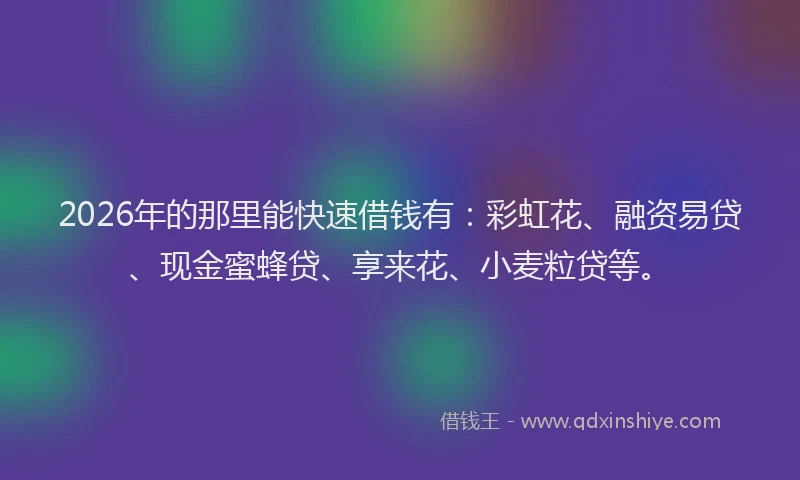 2026年的那里能快速借钱有:彩虹花、融资易贷、现金蜜蜂贷、享来花、小麦粒贷等。