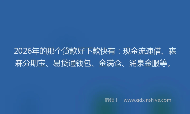 2026年的那个贷款好下款快有：现金流速借、森森分期宝、易贷通钱包、金满仓、涌泉金服等。