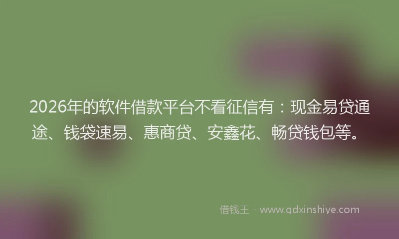 2026年的软件借款平台不看征信有：现金易贷通途、钱袋速易、惠商贷、安鑫花、畅贷钱包等。
