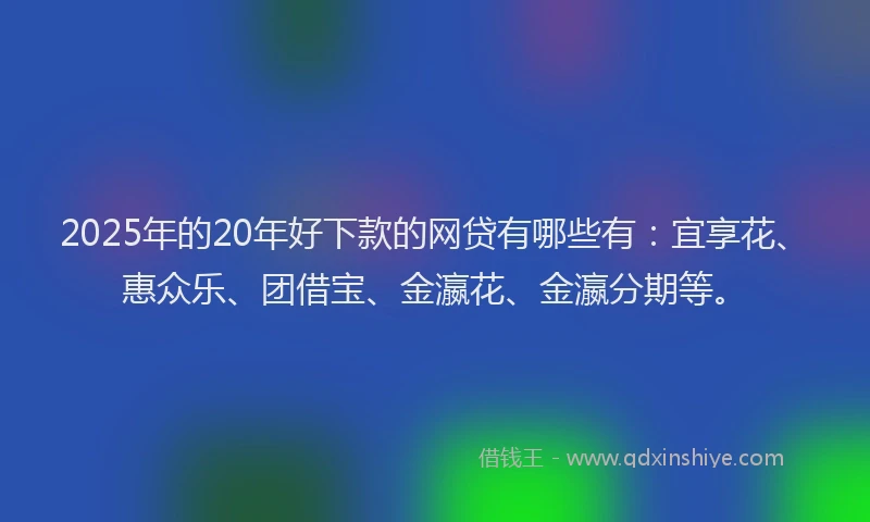2025年的20年好下款的网贷有哪些有：宜享花、惠众乐、团借宝、金瀛花、金瀛分期等。