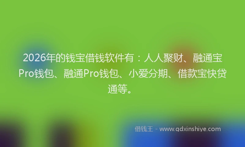 2026年的钱宝借钱软件有：人人聚财、融通宝Pro钱包、融通Pro钱包、小爱分期、借款宝快贷通等。