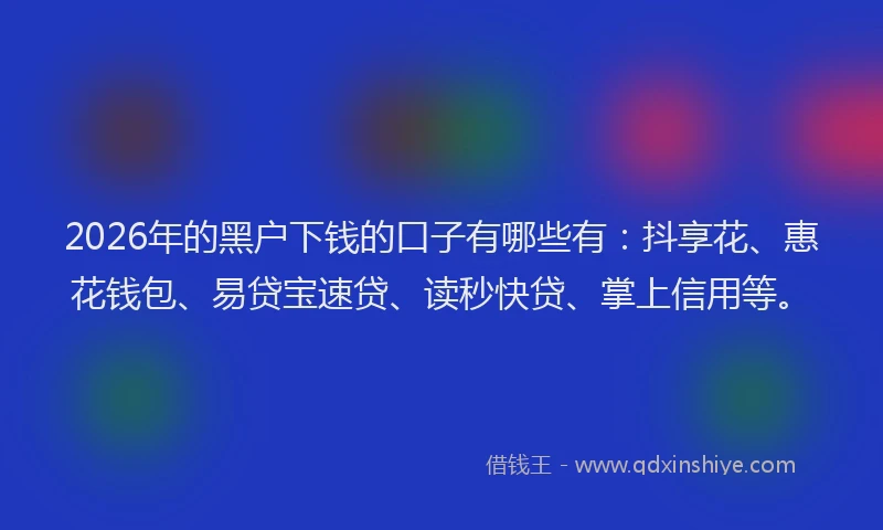 2026年的黑户下钱的口子有哪些有：抖享花、惠花钱包、易贷宝速贷、读秒快贷、掌上信用等。