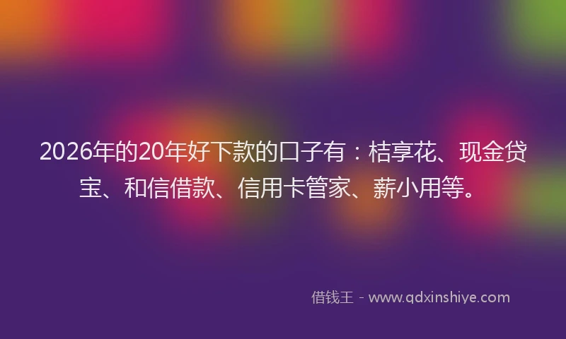 2026年的20年好下款的口子有：桔享花、现金贷宝、和信借款、信用卡管家、薪小用等。