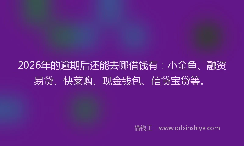 2026年的逾期后还能去哪借钱有:小金鱼、融资易贷、快莱购、现金钱包、信贷宝贷等。
