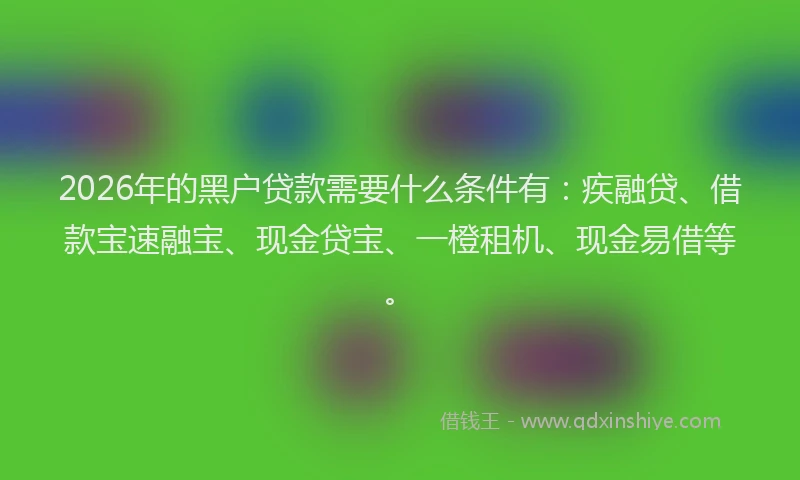 2026年的黑户贷款需要什么条件有：疾融贷、借款宝速融宝、现金贷宝、一橙租机、现金易借等。
