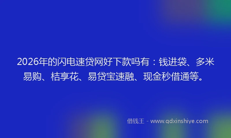 2026年的闪电速贷网好下款吗有:钱进袋、多米易购、桔享花、易贷宝速融、现金秒借通等。
