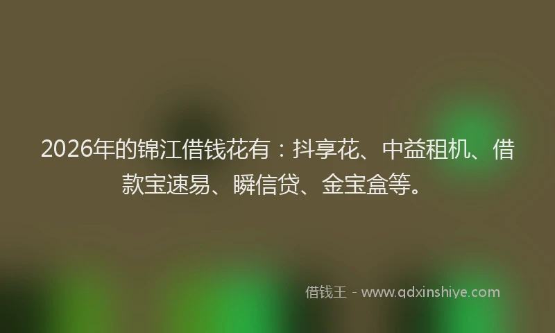 2026年的锦江借钱花有：抖享花、中益租机、借款宝速易、瞬信贷、金宝盒等。