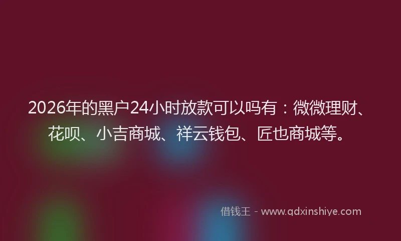 2026年的黑户24小时放款可以吗有:微微理财、花呗、小吉商城、祥云钱包、匠也商城等。