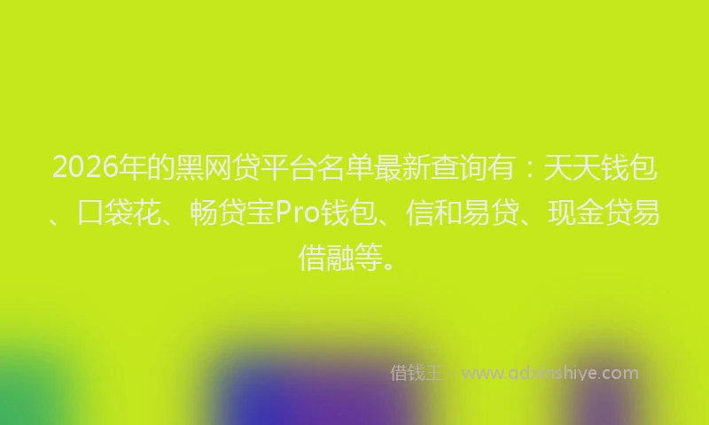 2026年的黑网贷平台名单最新查询有：天天钱包、口袋花、畅贷宝Pro钱包、信和易贷、现金贷易借融等。
