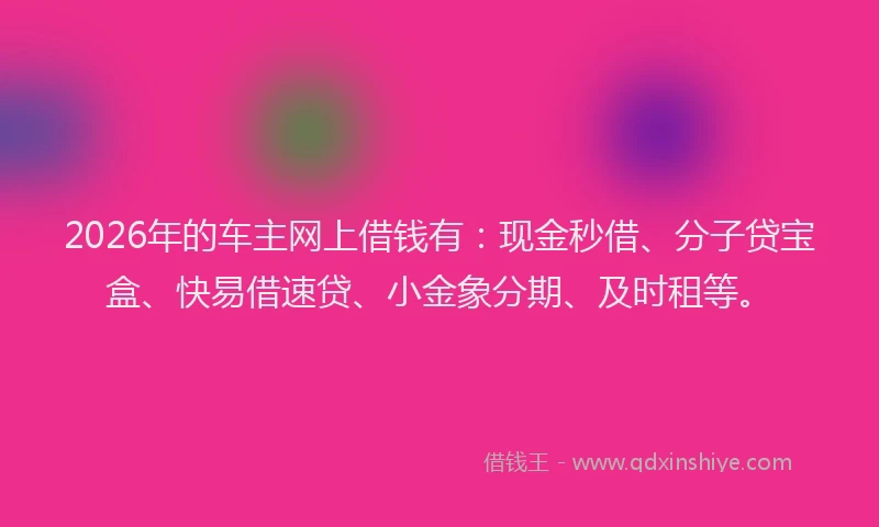 2026年的车主网上借钱有：现金秒借、分子贷宝盒、快易借速贷、小金象分期、及时租等。