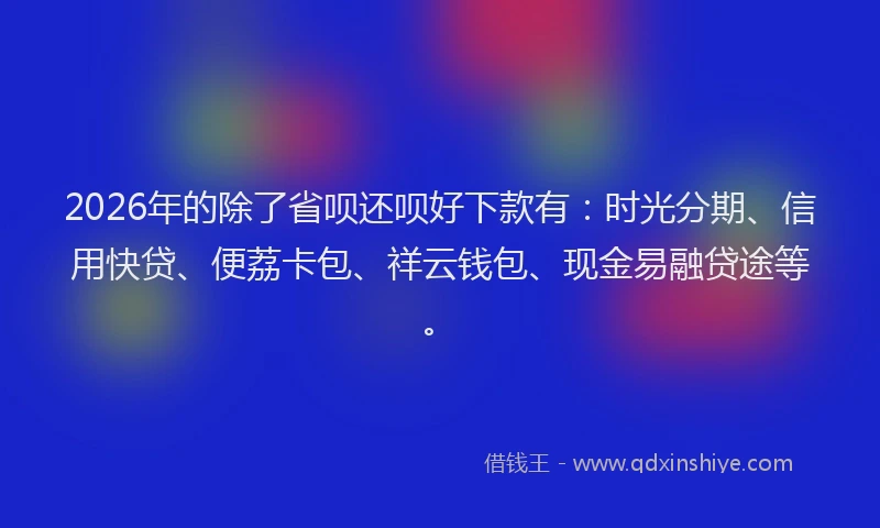 2026年的除了省呗还呗好下款有:时光分期、信用快贷、便荔卡包、祥云钱包、现金易融贷途等。
