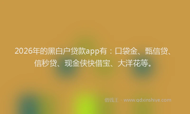 2026年的黑白户贷款app有：口袋金、甄信贷、信秒贷、现金侠快借宝、大洋花等。