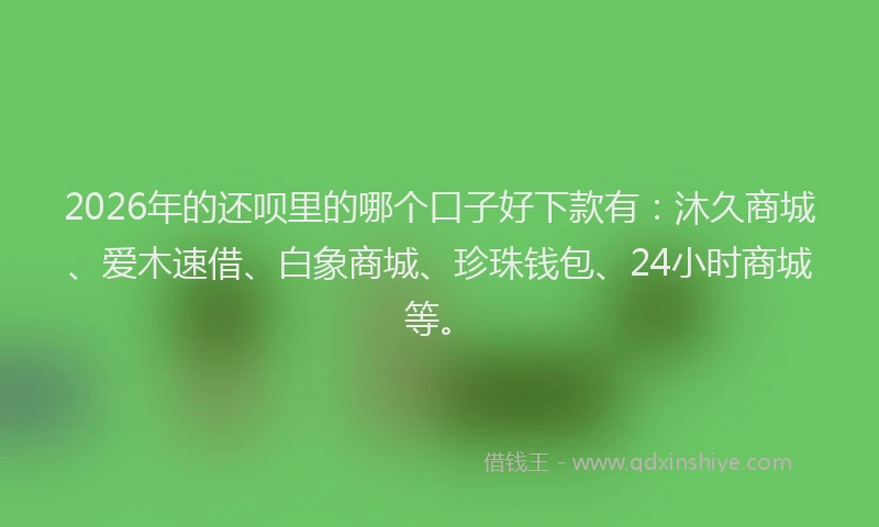 2026年的还呗里的哪个口子好下款有：沐久商城、爱木速借、白象商城、珍珠钱包、24小时商城等。